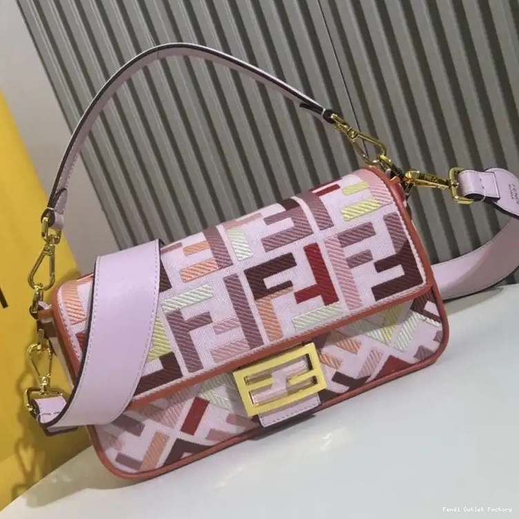 Affordable HOT Canvas In FF Bag Fendi Baguette Multi Medium Pink Motif 0605